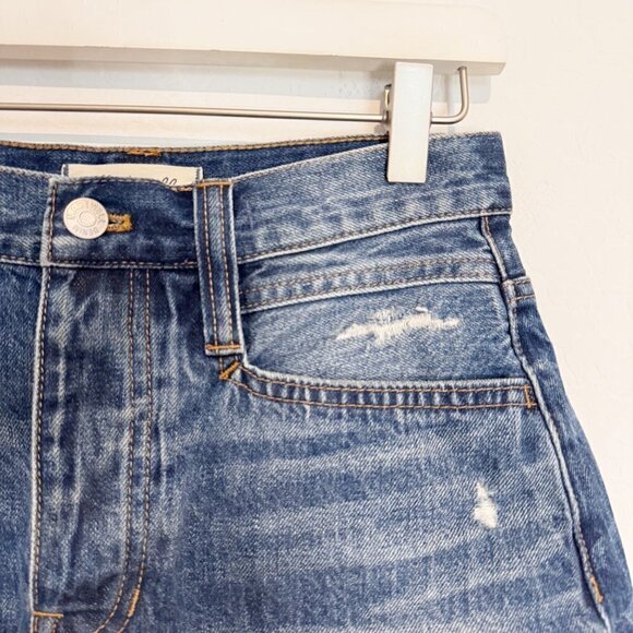 Madewell Rigid Denim A-Line Button Fly Mini Jean Skirt Destructed Edition 26 - Picture 4 of 11